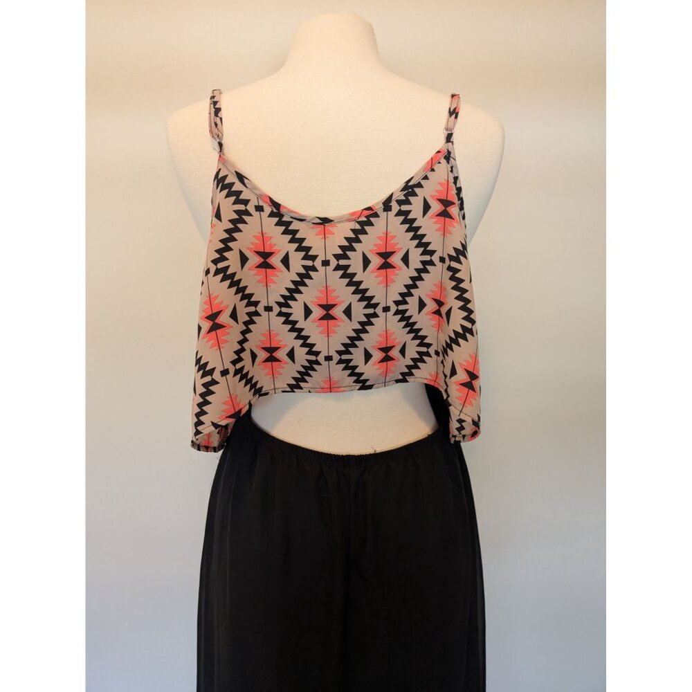 Aztec Print Maxi Dress With Sheer Black Skirt & Spaghetti Straps XL (15-17) y2k - Picture 3 of 6